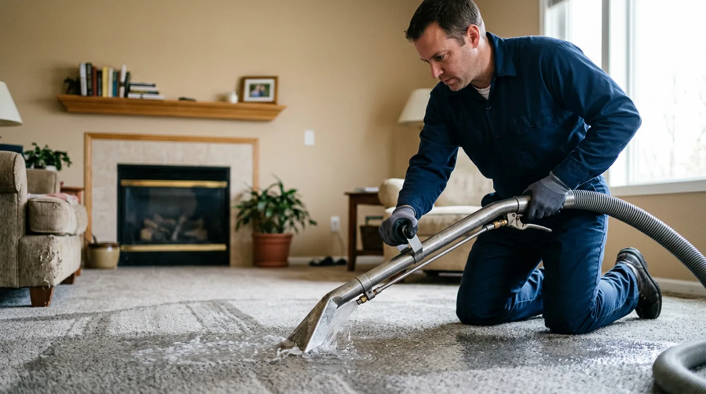 Water damage restoration technician working near Hastings, NE